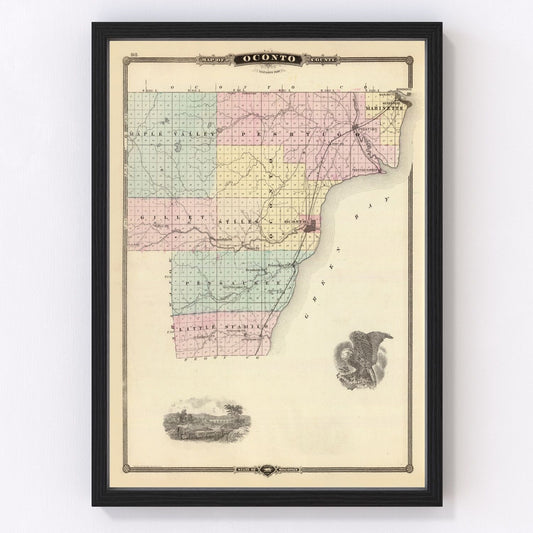Vintage Map of Oconto County, Wisconsin 1878