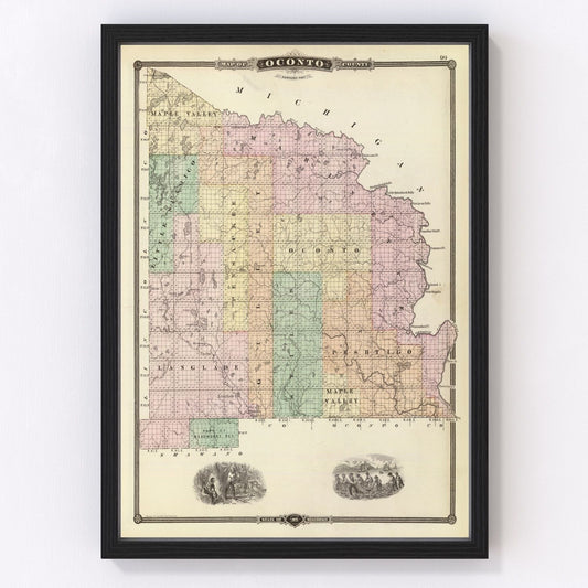 Vintage Map of Oconto County, Wisconsin 1878