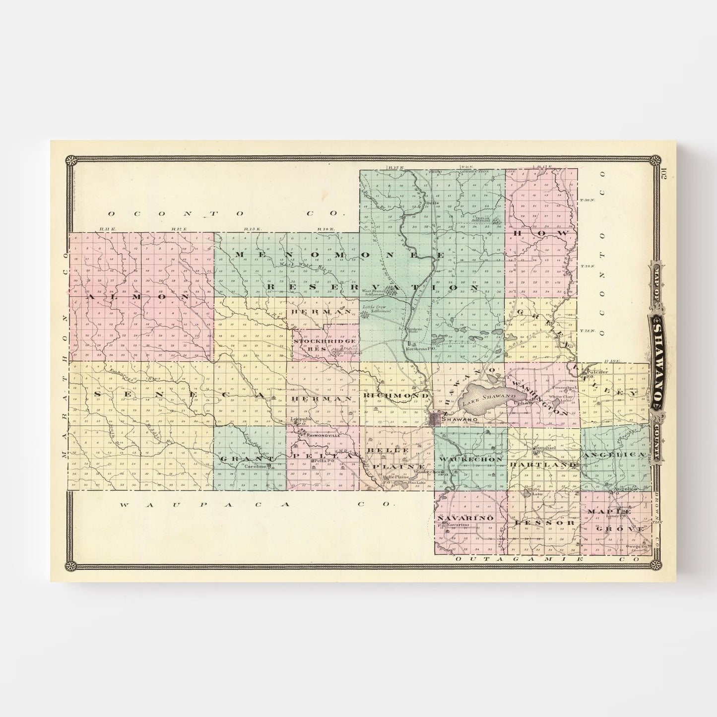 Vintage Map of Shawano County, Wisconsin 1878