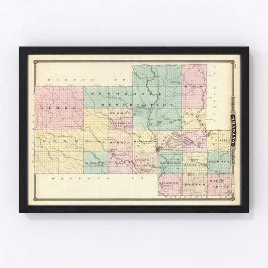 Vintage Map of Shawano County, Wisconsin 1878