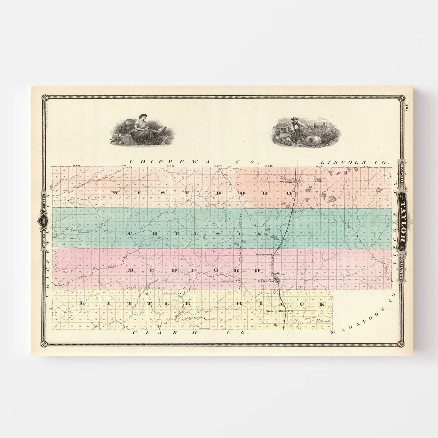 Vintage Map of Taylor County, Wisconsin 1878
