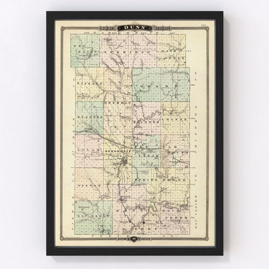 Vintage Map of Dunn County, Wisconsin 1878