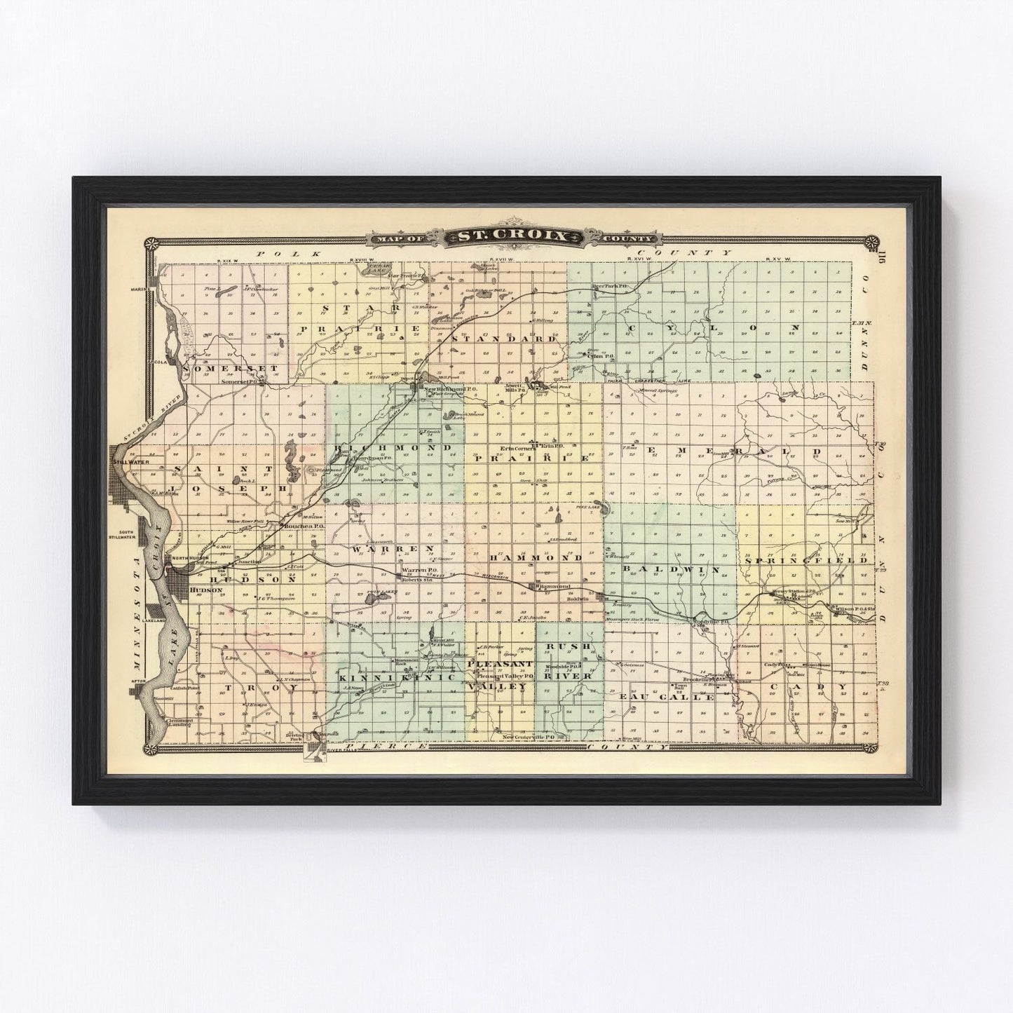 Vintage Map of St. Croix County, Wisconsin 1878