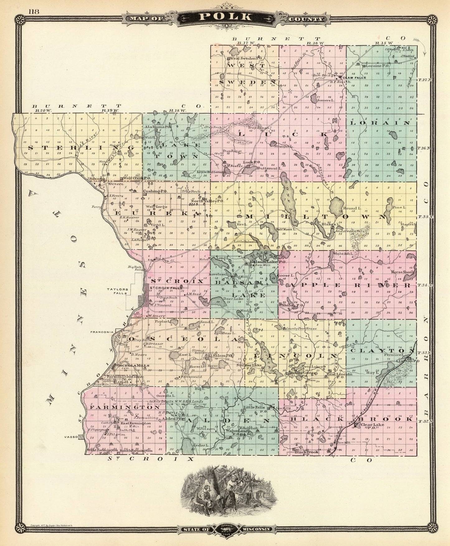 Vintage Map of Polk County, Wisconsin 1878