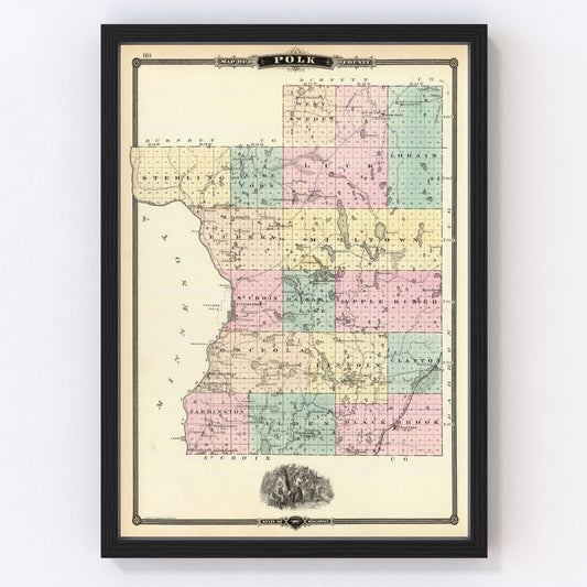Vintage Map of Polk County, Wisconsin 1878