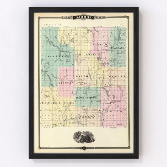 Vintage Map of Barron County, Wisconsin 1878