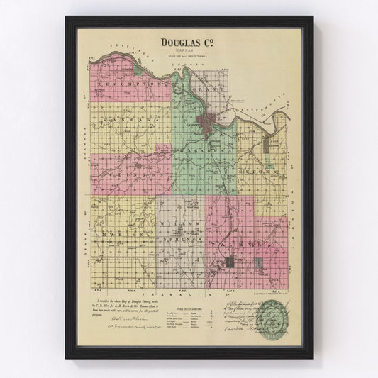 Vintage Map of Douglas County, Kansas 1887