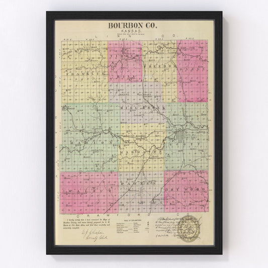 Vintage Map of Bourbon County, Kansas 1887