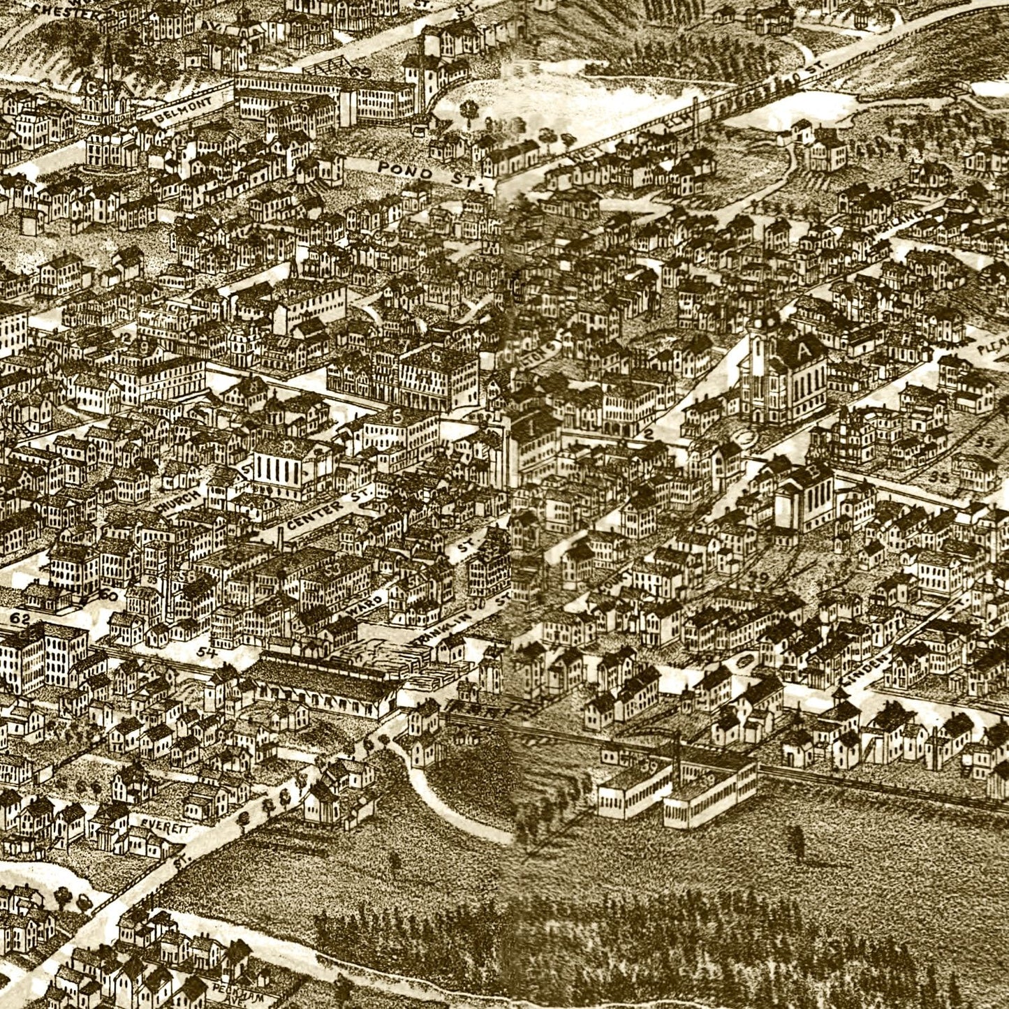 Vintage Map of Brockton, Massachusetts 1882