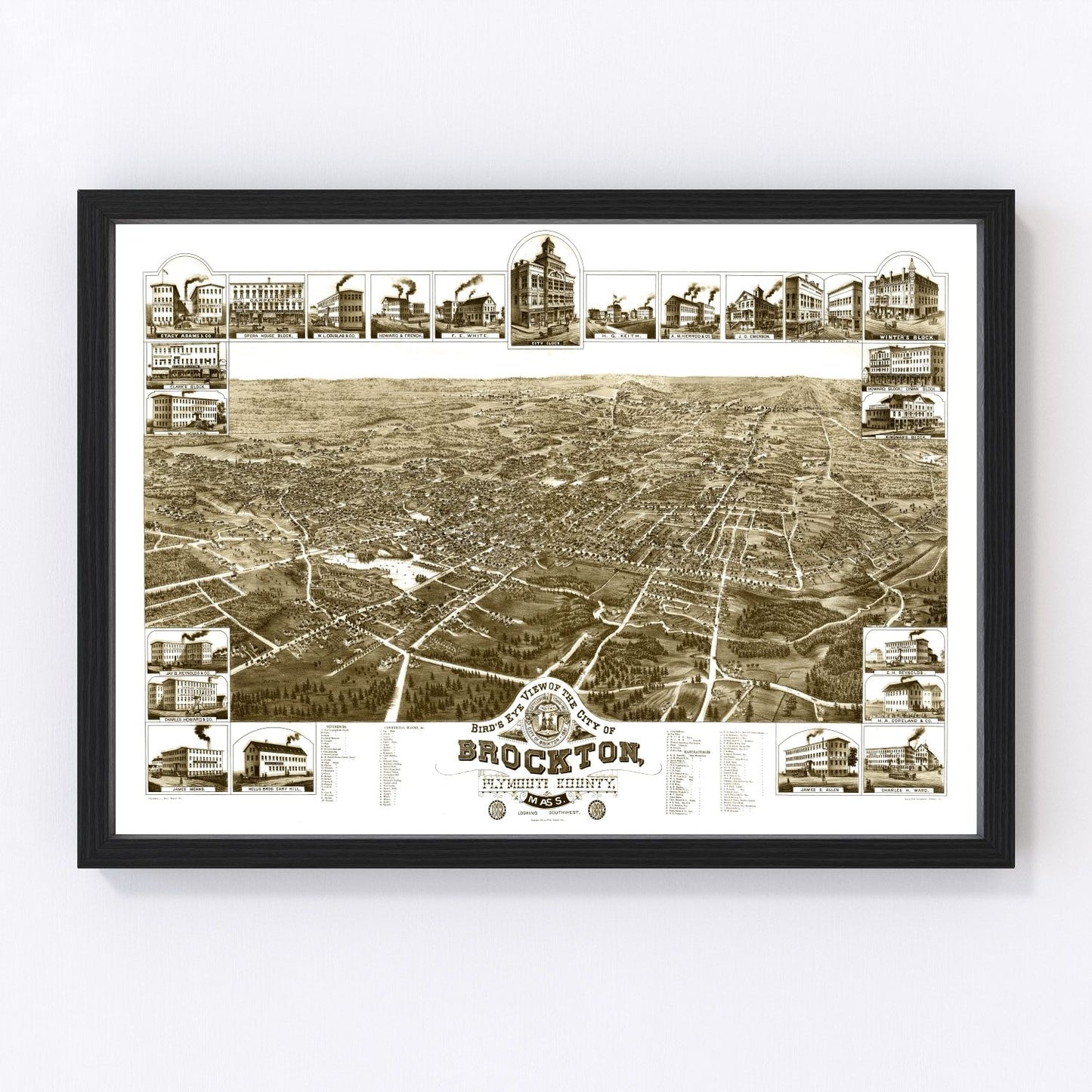 Vintage Map of Brockton, Massachusetts 1882