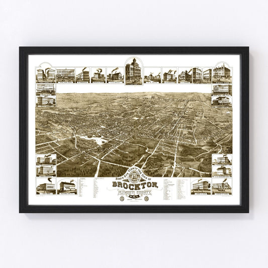 Vintage Map of Brockton, Massachusetts 1882