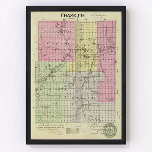 Vintage Map of Chase County, Kansas 1887