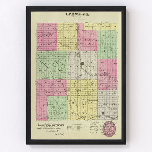 Vintage Map of Brown County, Kansas 1887