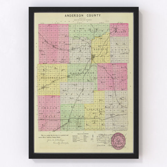 Vintage Map of Anderson County, Kansas 1887