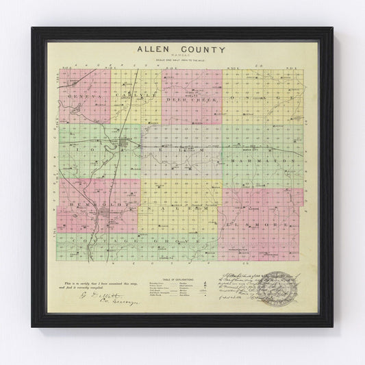 Vintage Map of Allen County, Kansas 1887