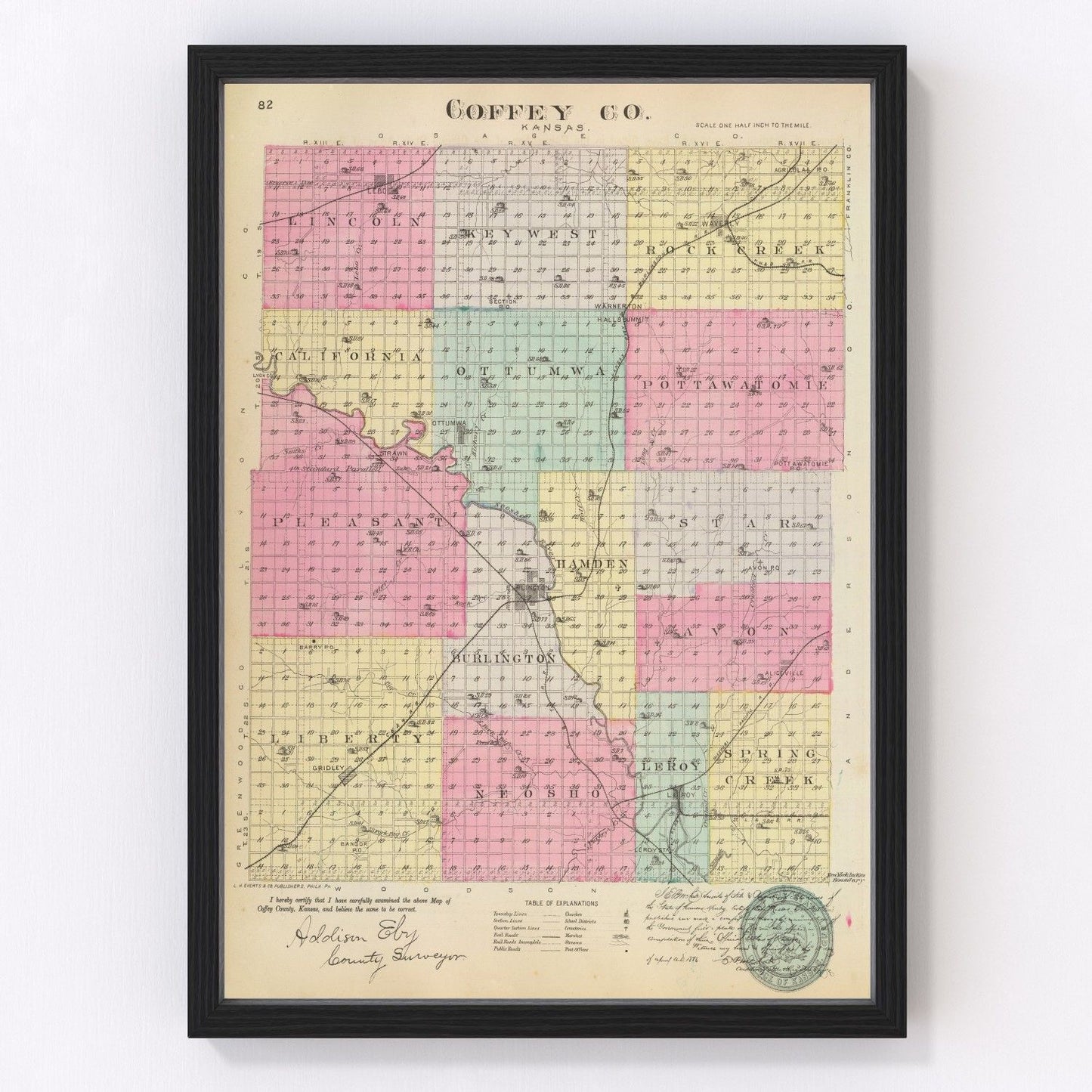Vintage Map of Coffey County, Kansas 1887