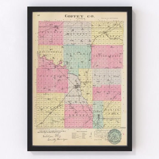 Vintage Map of Coffey County, Kansas 1887
