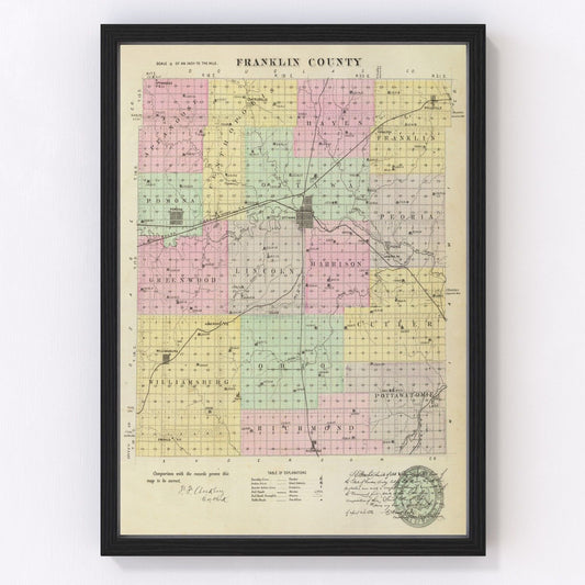Vintage Map of Franklin County, Kansas 1887