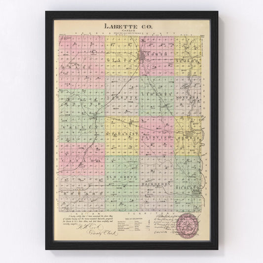 Vintage Map of Labette County, Kansas 1887