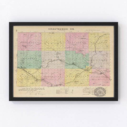 Vintage Map of Chautauqua County, Kansas 1887