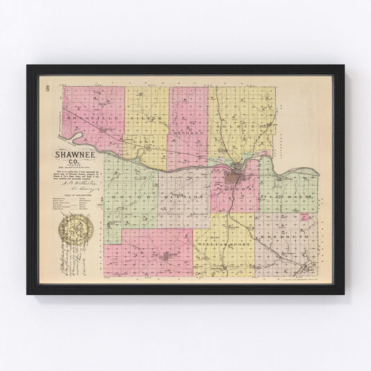 Vintage Map of Shawnee County, Kansas 1887