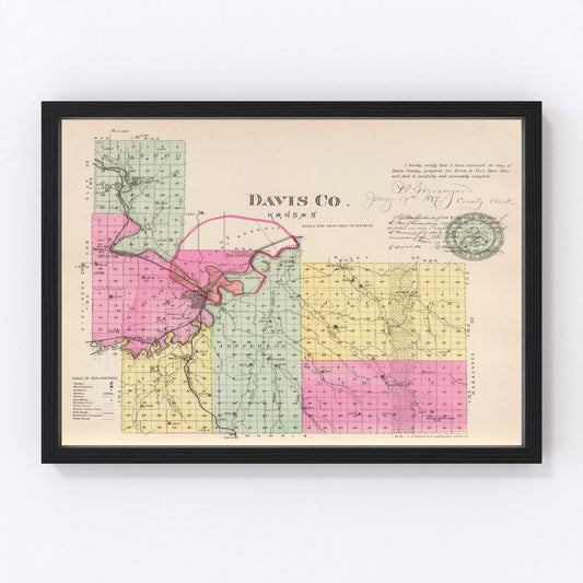 Vintage Map of Davis County, Kansas 1887