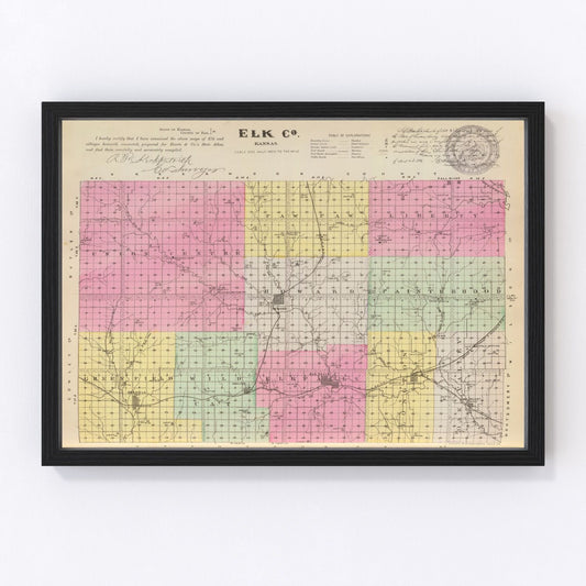 Vintage Map of Elk County, Kansas 1887