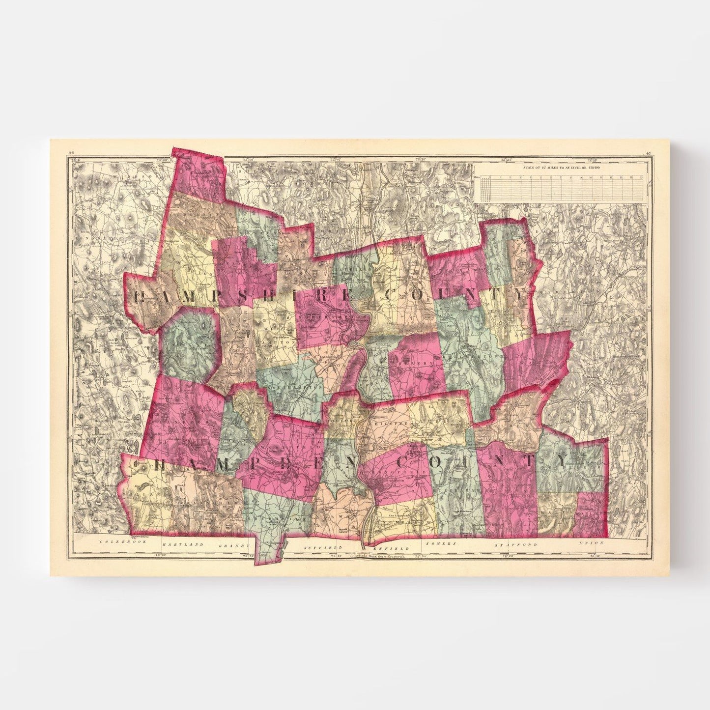 Vintage Map of Hampshire  County, Massachusetts 1871