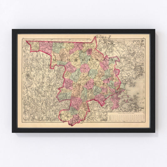 Vintage Map of Middlesex County, Massachusetts 1871