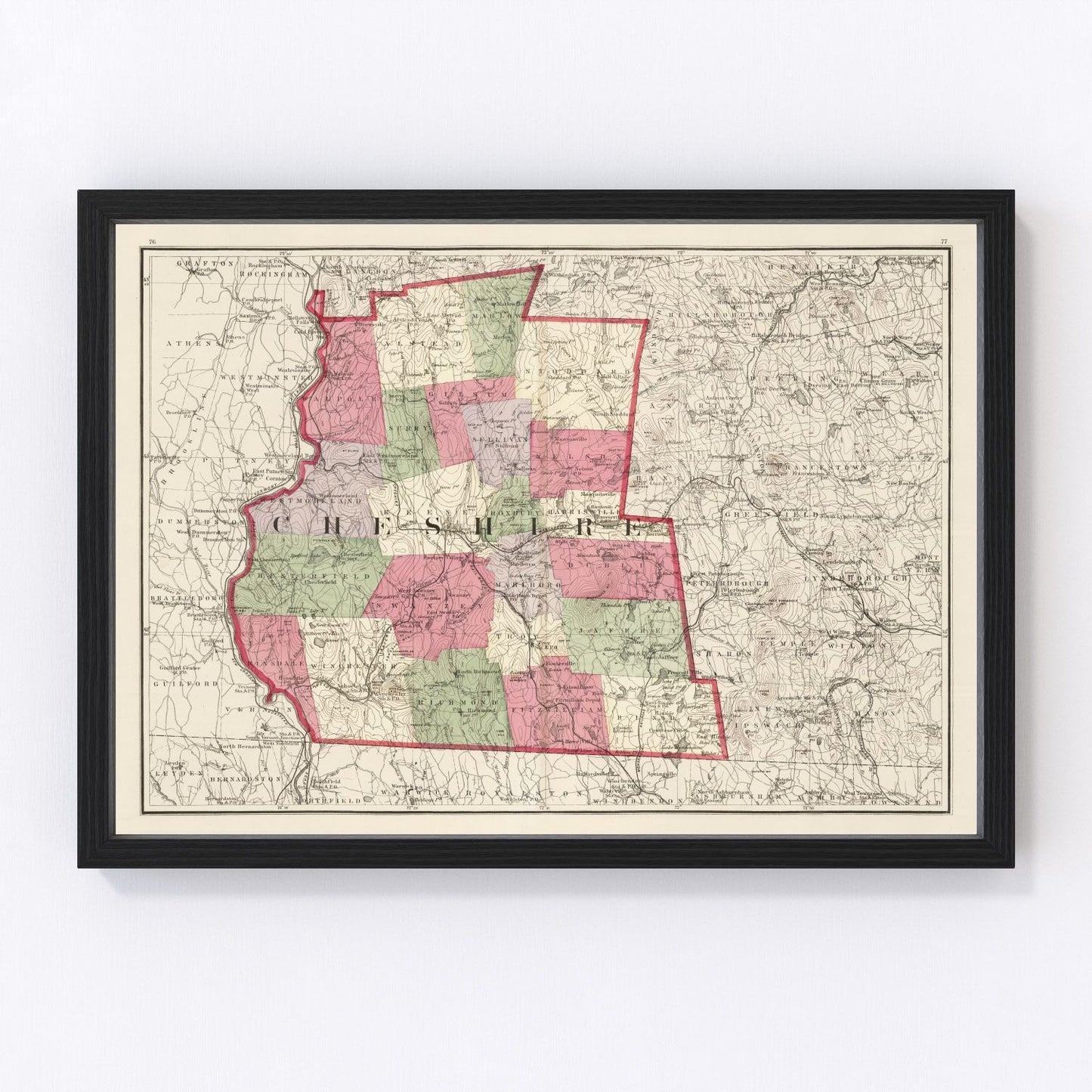 Vintage Map of Cheshire County, New Hampshire 1877