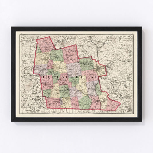 Vintage Map of Hillsborough County, New Hampshire 1877