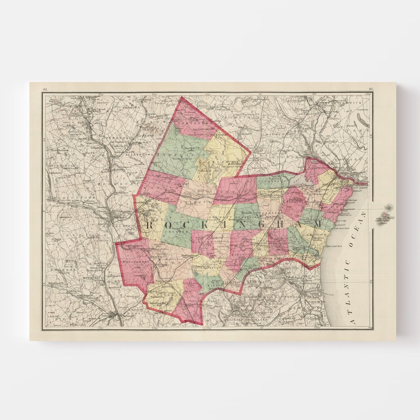 Vintage Map of Rockingham County, New Hampshire 1877
