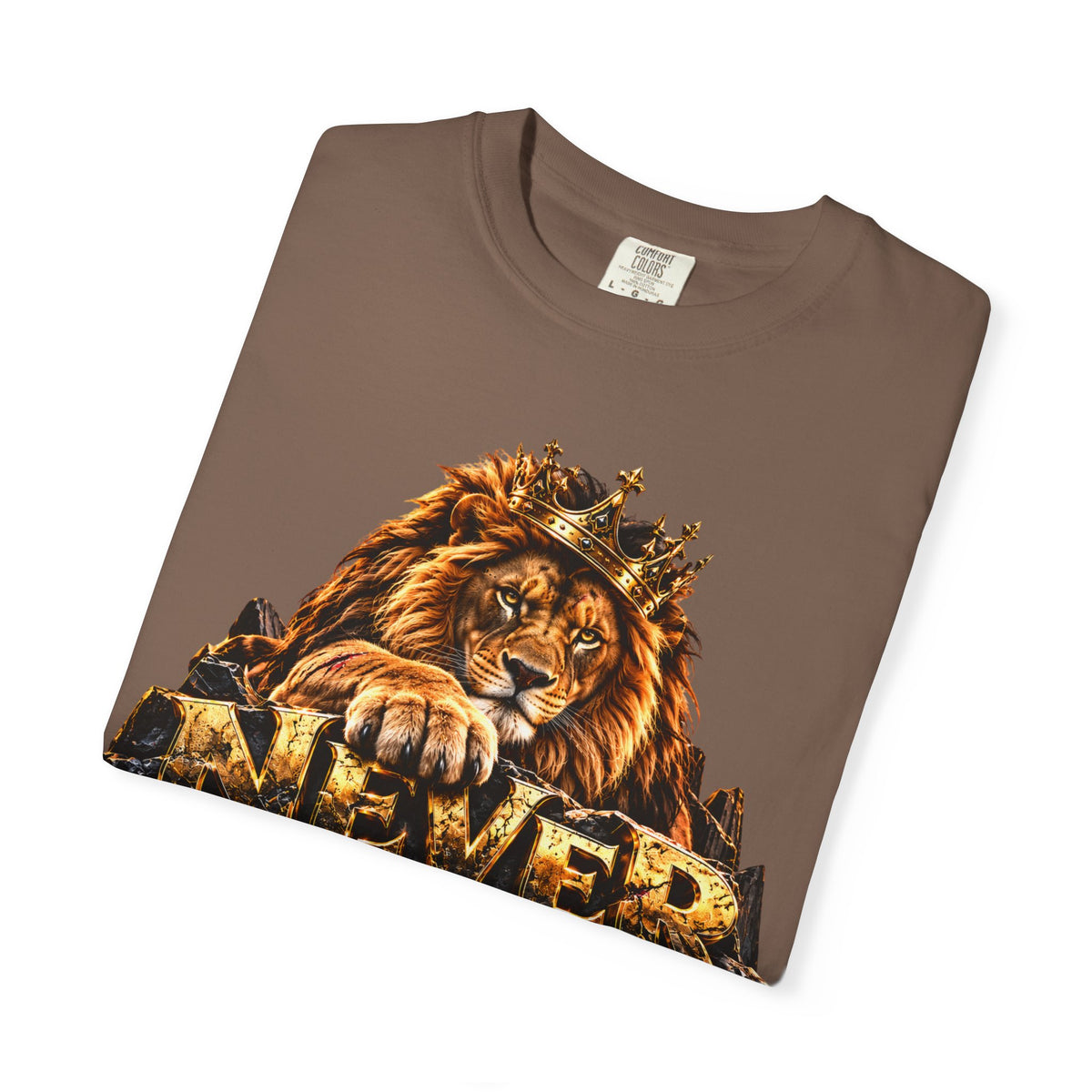 Lion Graphic T-Shirt — "Never Give Up: Great Things Take Time" Motivational Tee