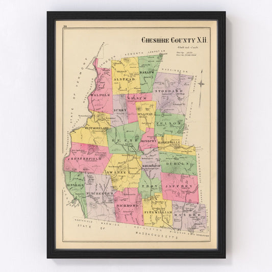 Vintage Map of Cheshire County, New Hampshire 1892