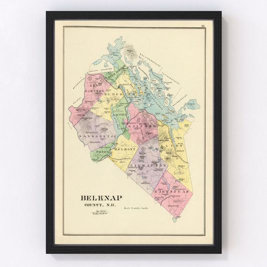 Vintage Map of Belknap County, New Hampshire 1892