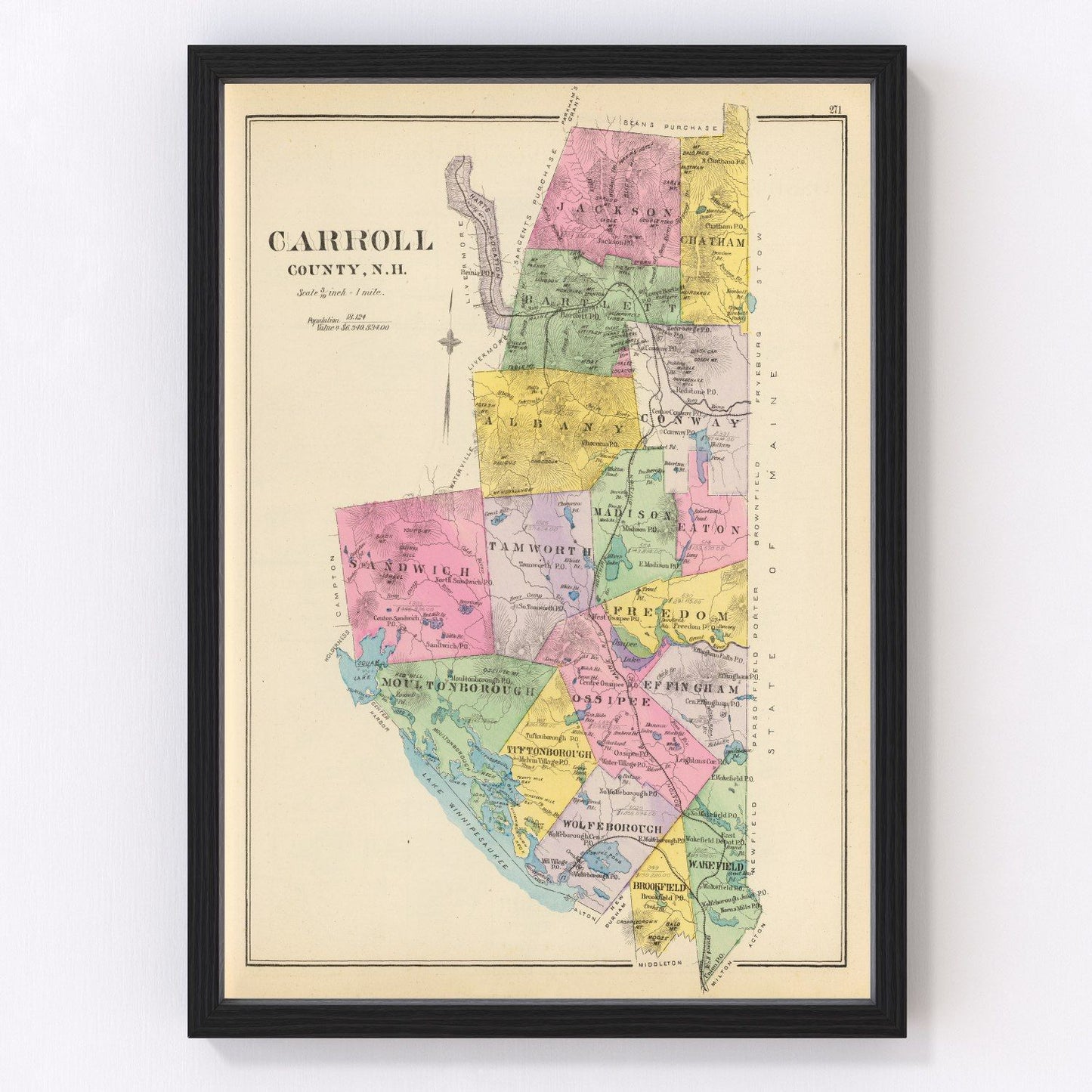 Vintage Map of Carroll County, New Hampshire 1892