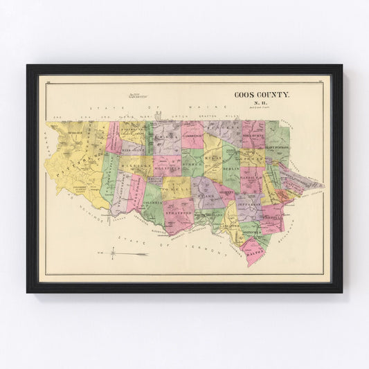 Vintage Map of Coos County, New Hampshire 1892