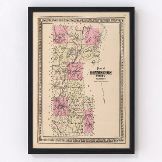 Vintage Map of Bennington County, Vermont 1876