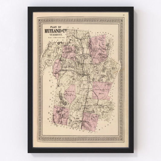 Vintage Map of Rutland County, Vermont 1876