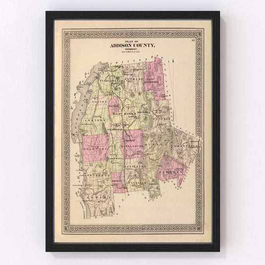 Vintage Map of Addison County, Vermont 1876