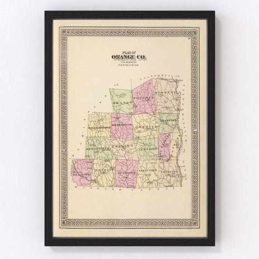 Vintage Map of Orange County, Vermont 1876