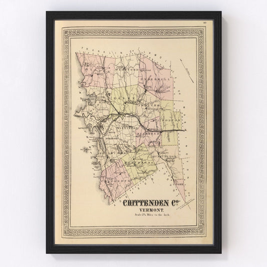 Vintage Map of Chittenden County, Vermont 1876