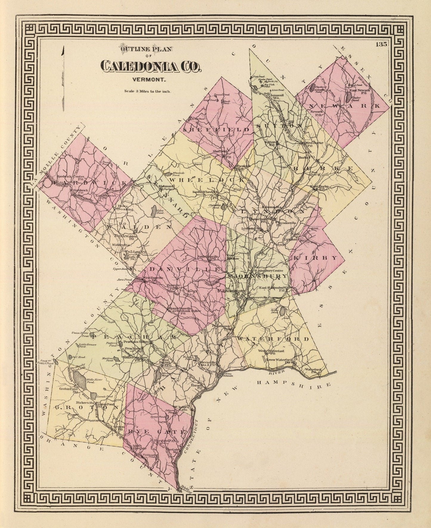 Vintage Map of Caledonia County, Vermont 1876