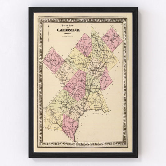 Vintage Map of Caledonia County, Vermont 1876