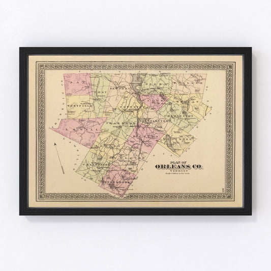 Vintage Map of Orleans County, Vermont 1876