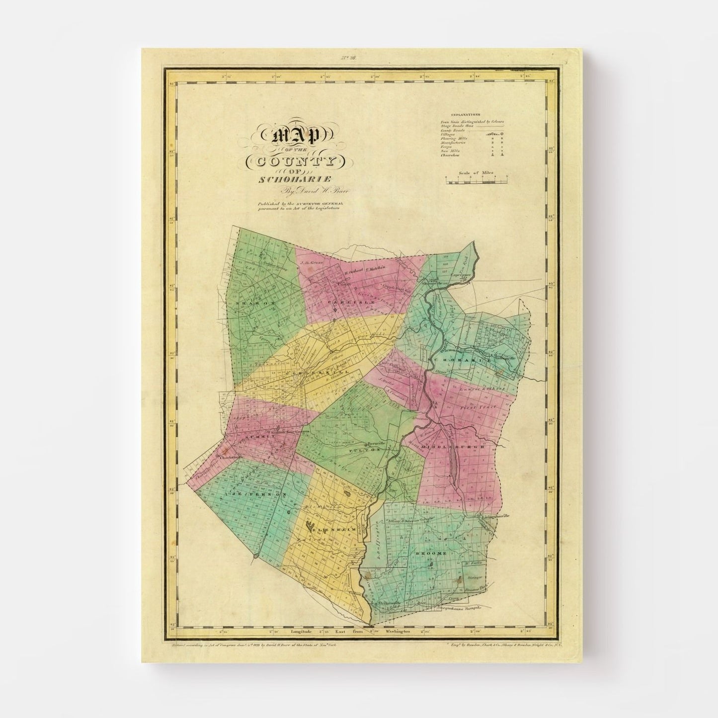 Vintage Map of Schoharie County, New York 1829