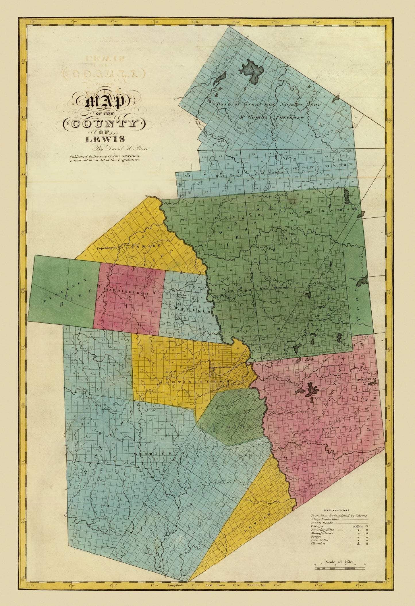 Vintage Map of Lewis County, New York 1829