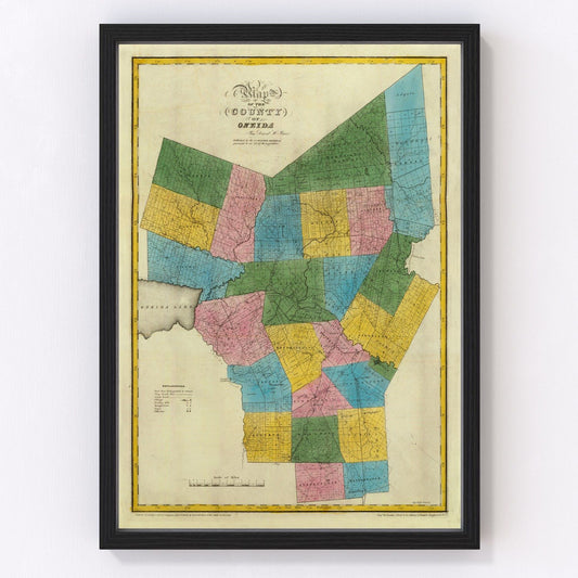 Vintage Map of Oneida County, New York 1829
