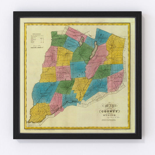 Vintage Map of Otsego County, New York 1829