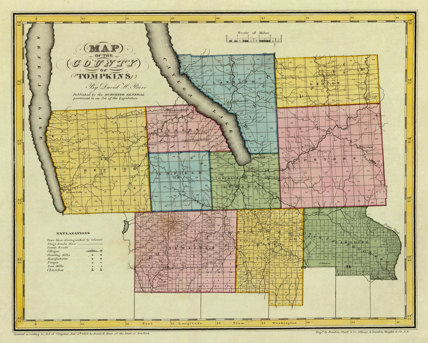 Vintage Map of Tompkins County, New York 1829